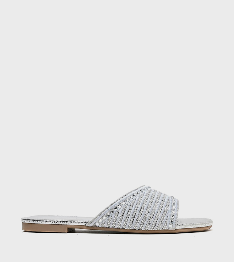 Embellished Open Toe Flat Sandals