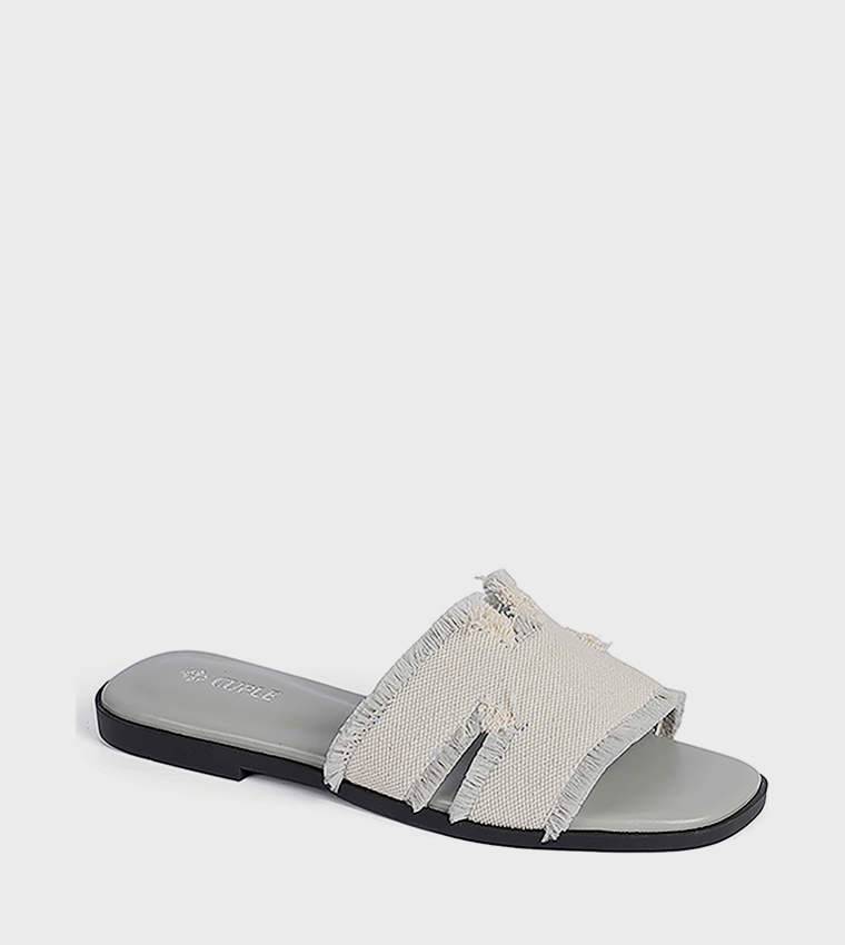 Textured Open Toe Flat Sandals
