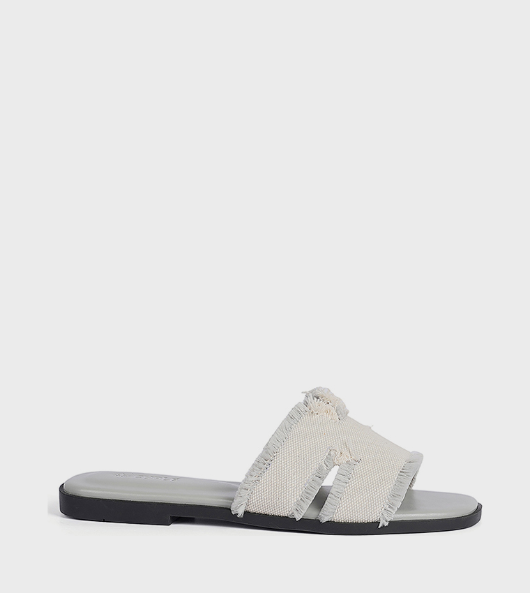 Textured Open Toe Flat Sandals
