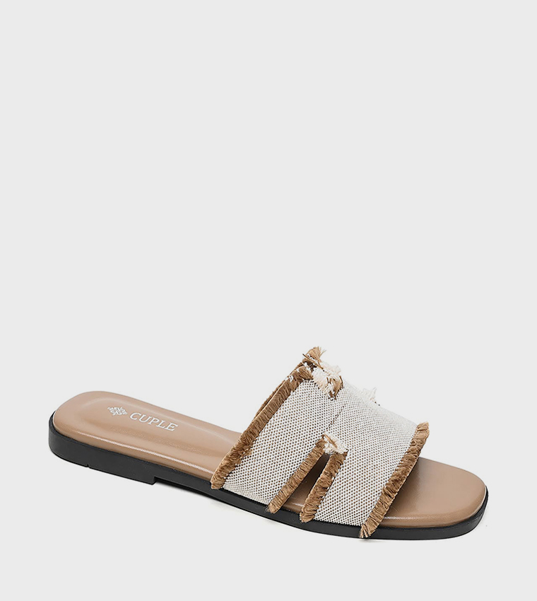 Textured Open Toe Flat Sandals