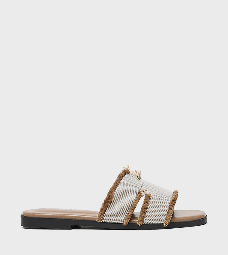 Textured Open Toe Flat Sandals