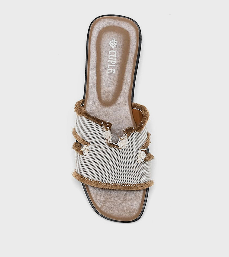 Textured Open Toe Flat Sandals