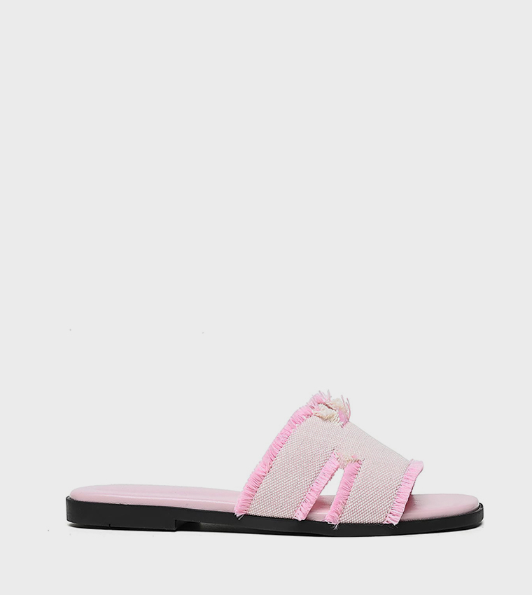 Textured Open Toe Flat Sandals