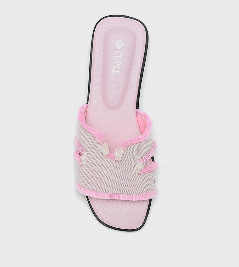 Textured Open Toe Flat Sandals