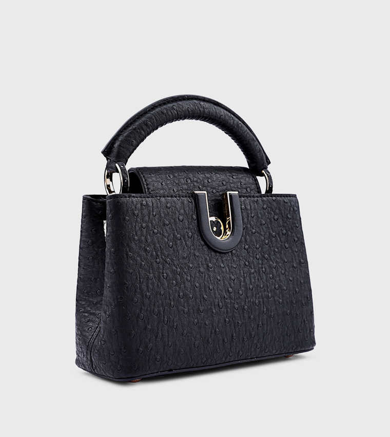 Textured Top Handle Bag with Crossbody Strap