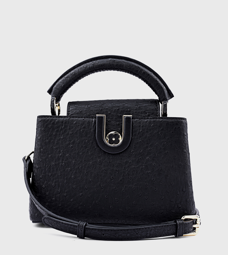 Textured Top Handle Bag with Crossbody Strap