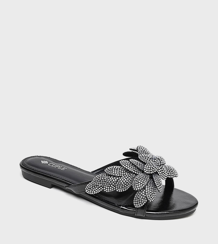 Embellished Open Toe Flat Sandals