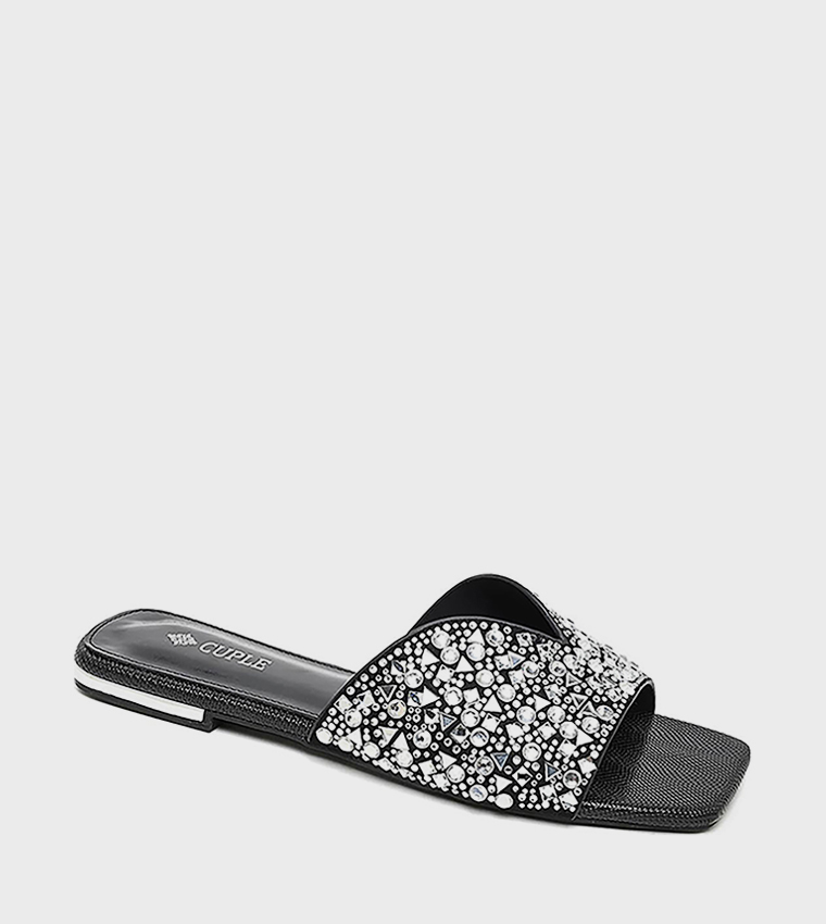Embellished Open Toe Flat Sandals