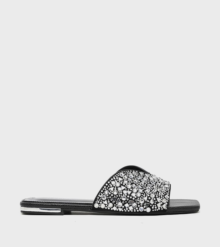 Embellished Open Toe Flat Sandals