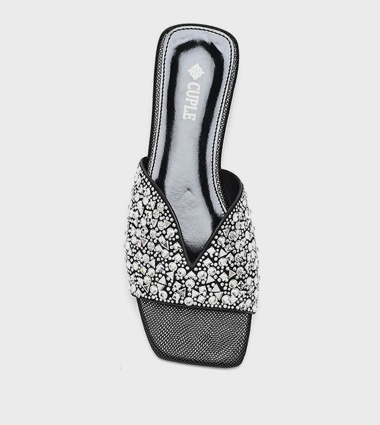 Embellished Open Toe Flat Sandals