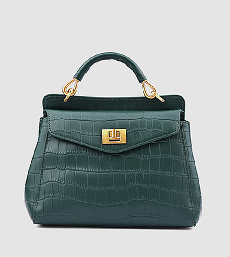 Croc Textured Top Handle Bag
