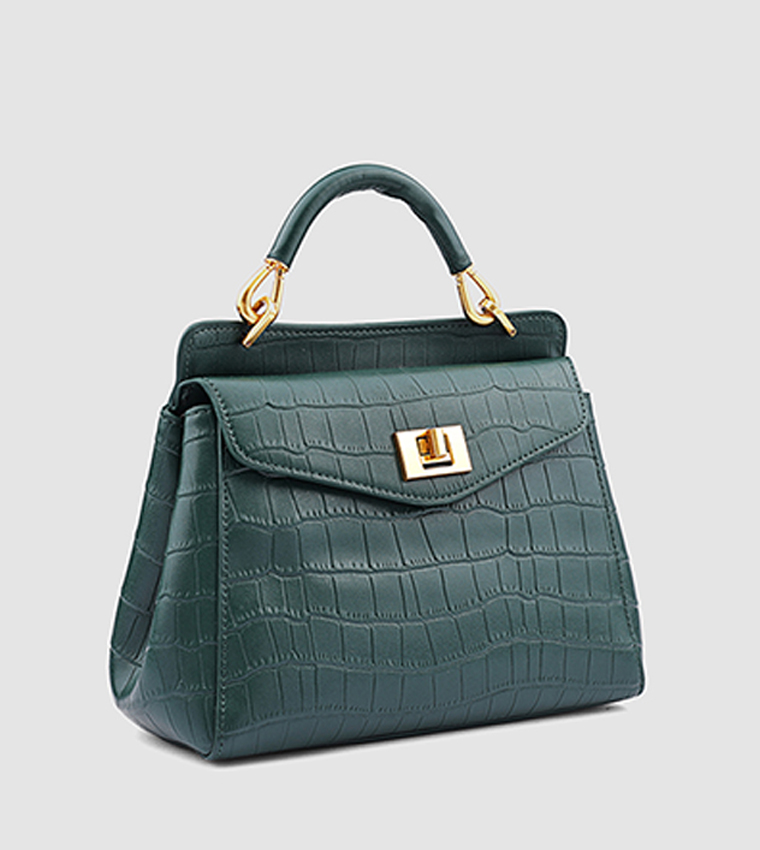 Croc Textured Top Handle Bag