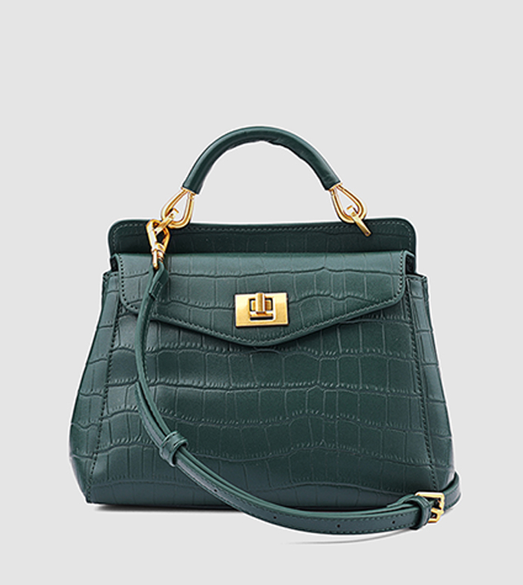 Croc Textured Top Handle Bag