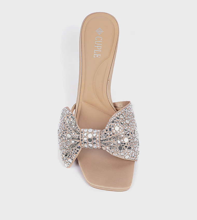 Embellished Bow Open Toe Heeled Sandals
