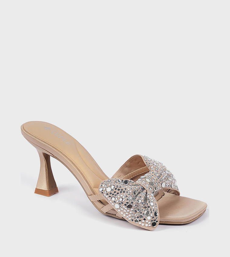Embellished Bow Open Toe Heeled Sandals