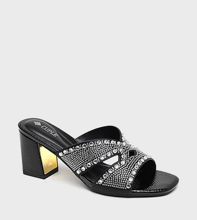 Embellished Cut-Out Heeled Sandals