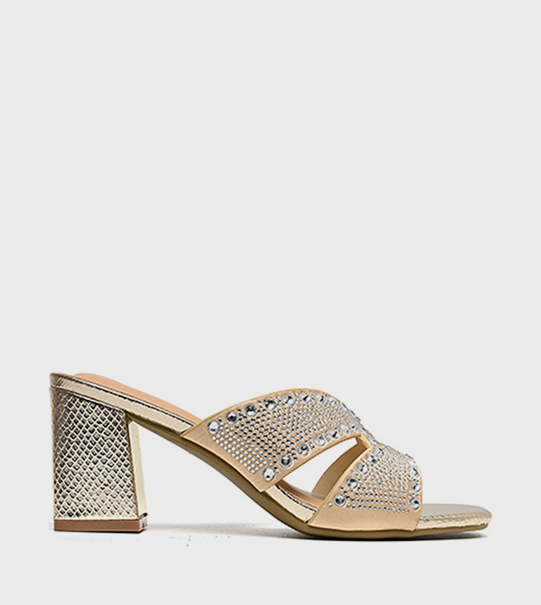 Embellished Cut-Out Heeled Sandals