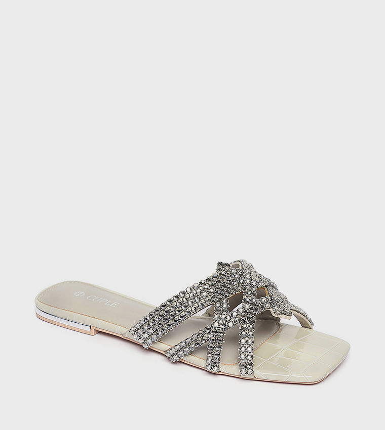Embellished Open Toe Flat Sandals