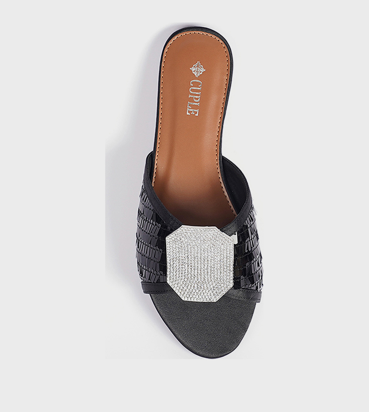 Embellished Open Toe Flat Sandals