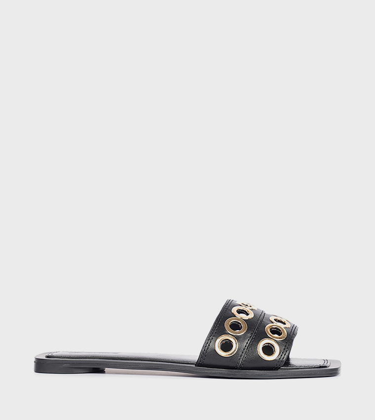 Eyelet Open Toe Flat Sandals