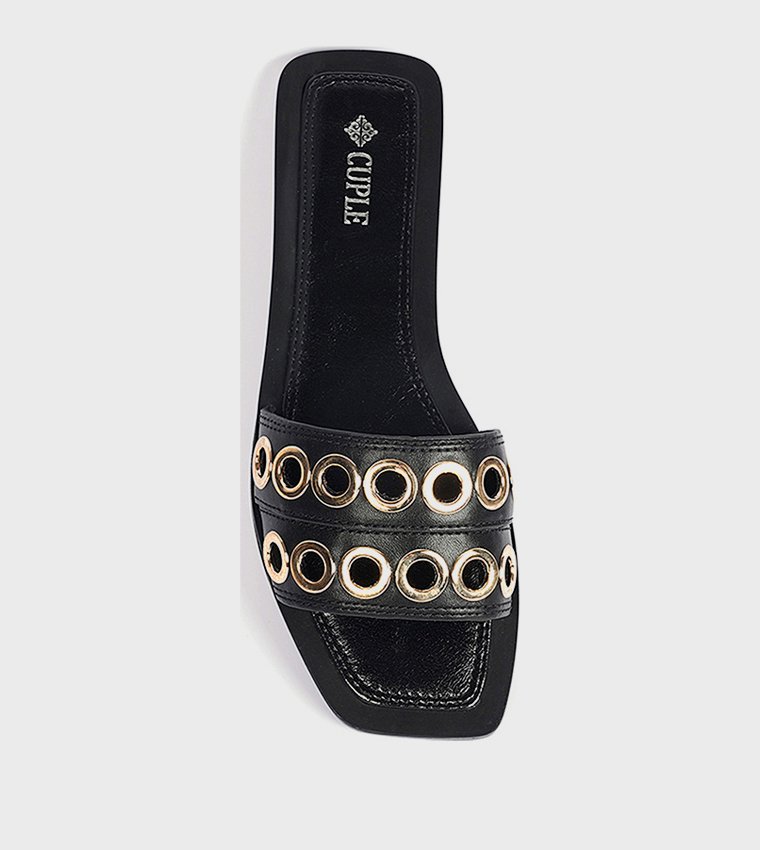 Eyelet Open Toe Flat Sandals