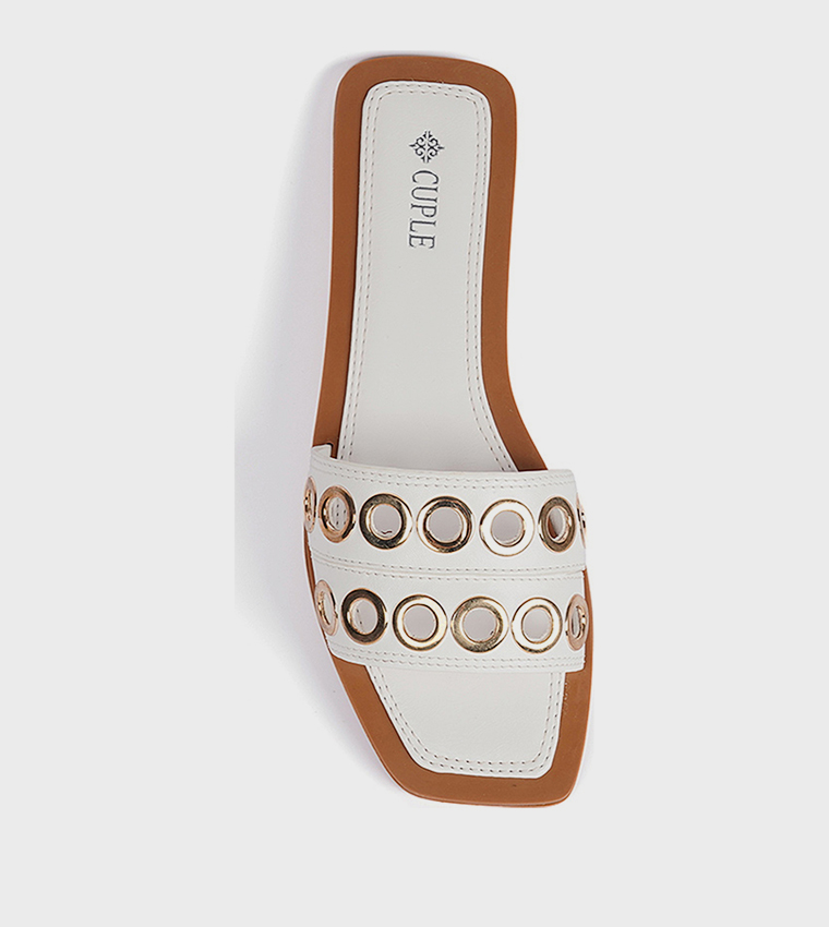Eyelet Open Toe Flat Sandals