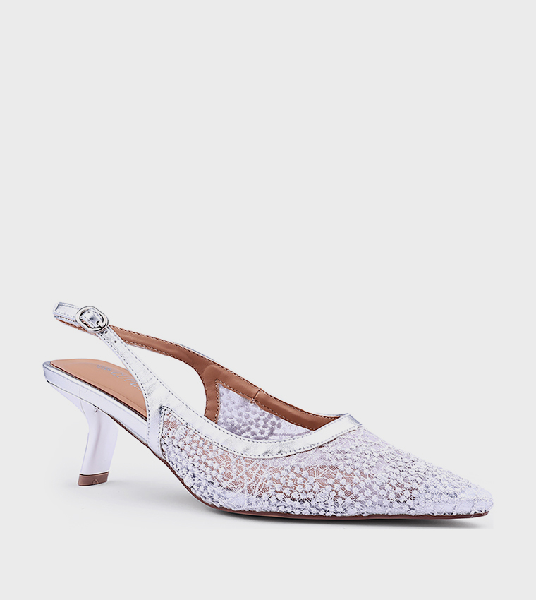 Lace Pointed Toe Slingback Pumps
