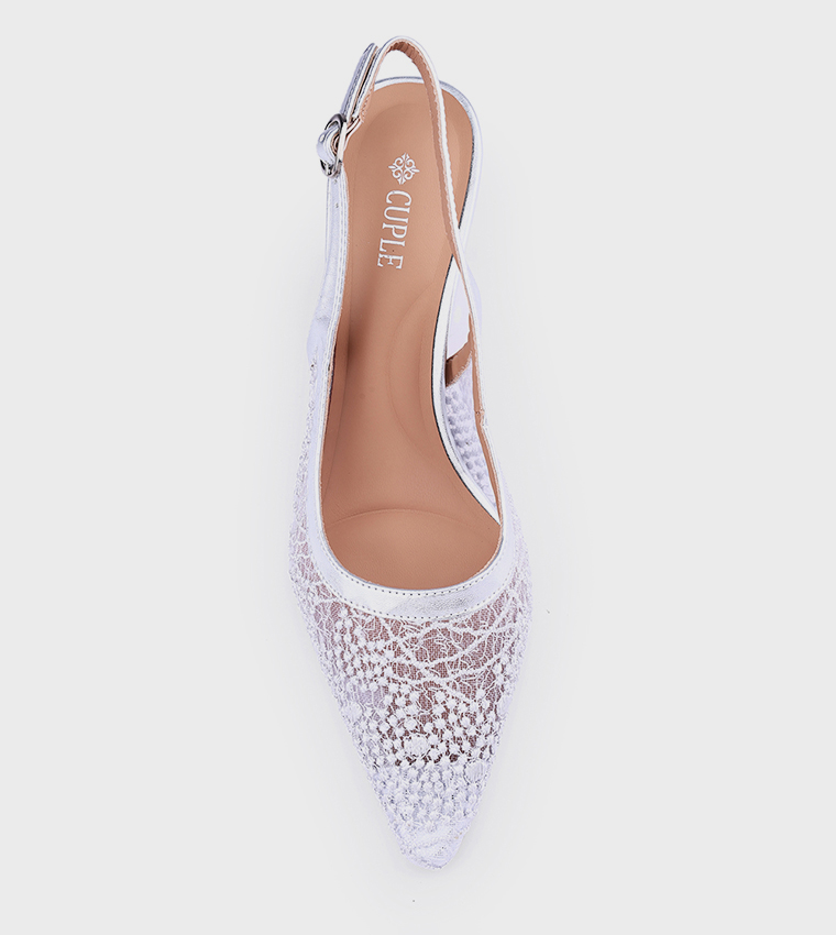 Lace Pointed Toe Slingback Pumps