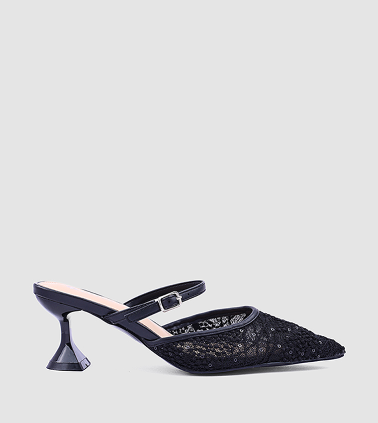 Lace Pointed Toe Heel Pumps