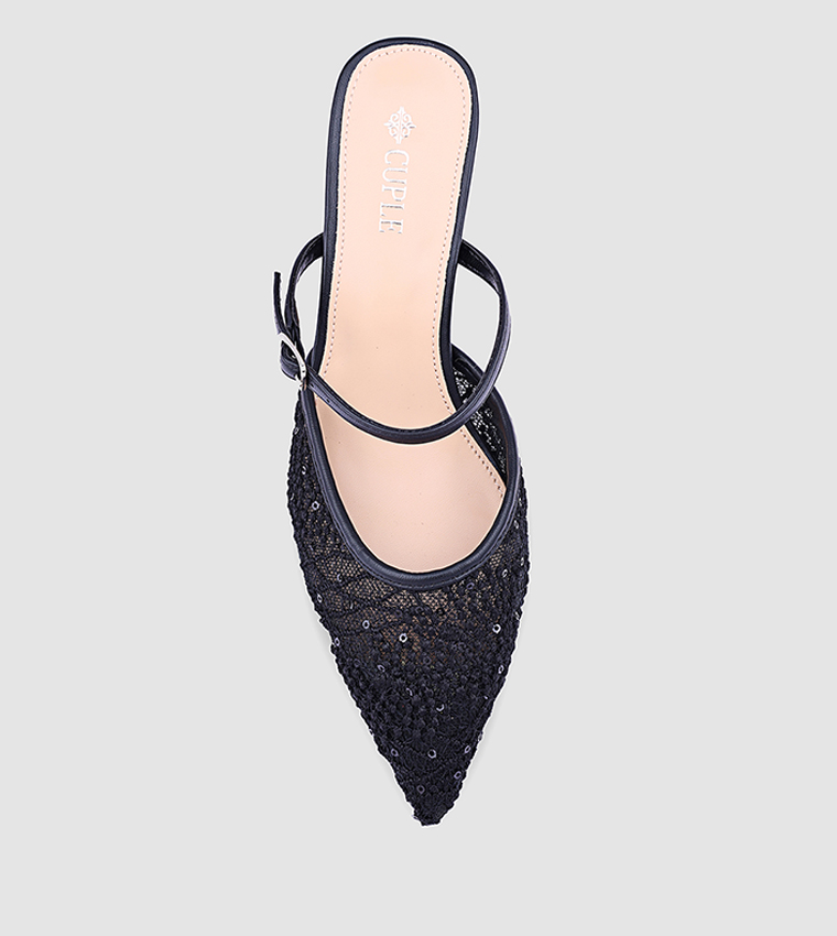Lace Pointed Toe Heel Pumps