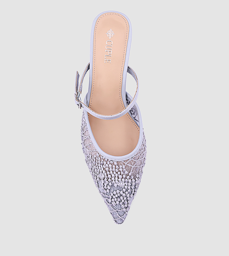 Lace Pointed Toe Heel Pumps