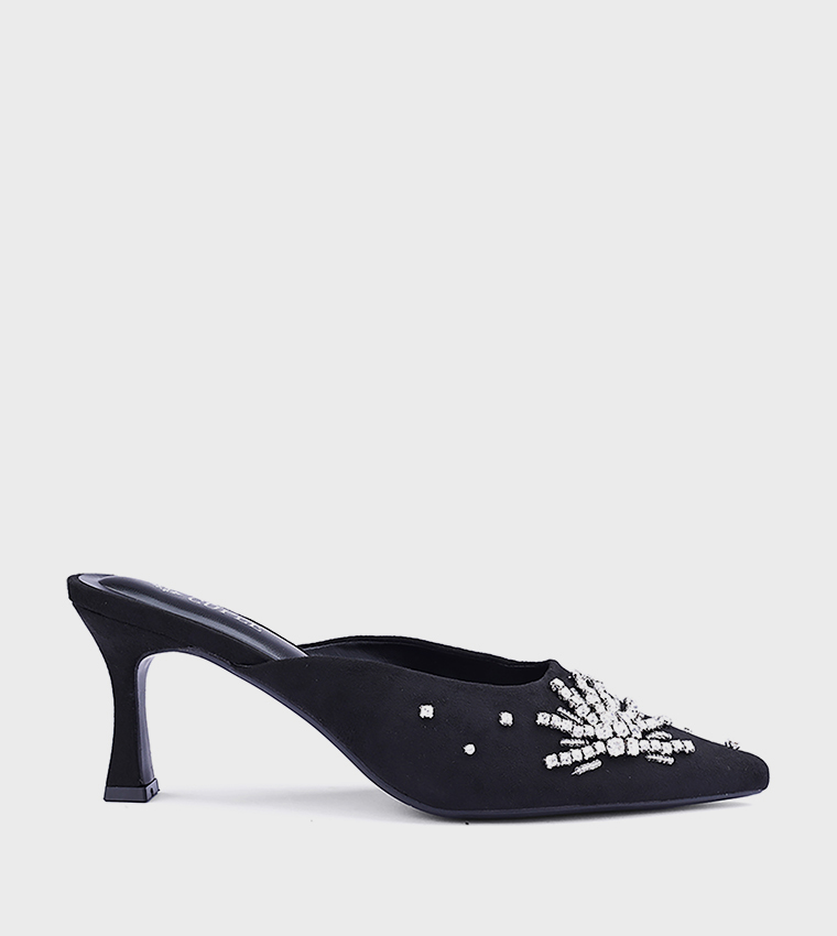 Embellished Pointed Toe Mule Pumps