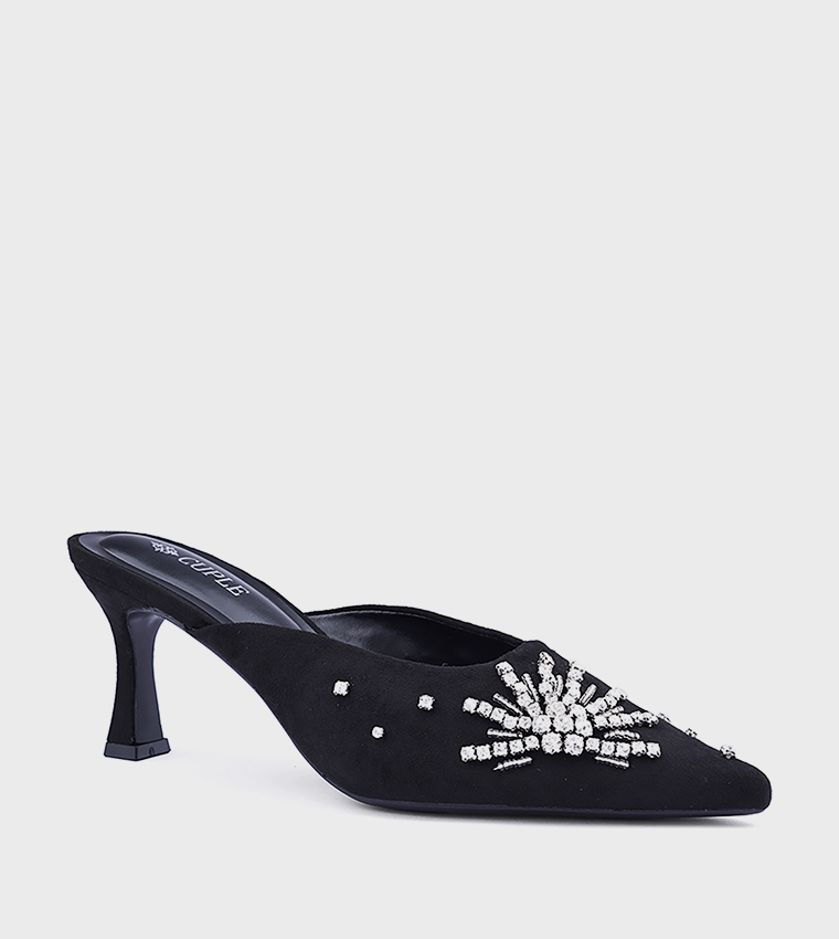 Embellished Pointed Toe Mule Pumps