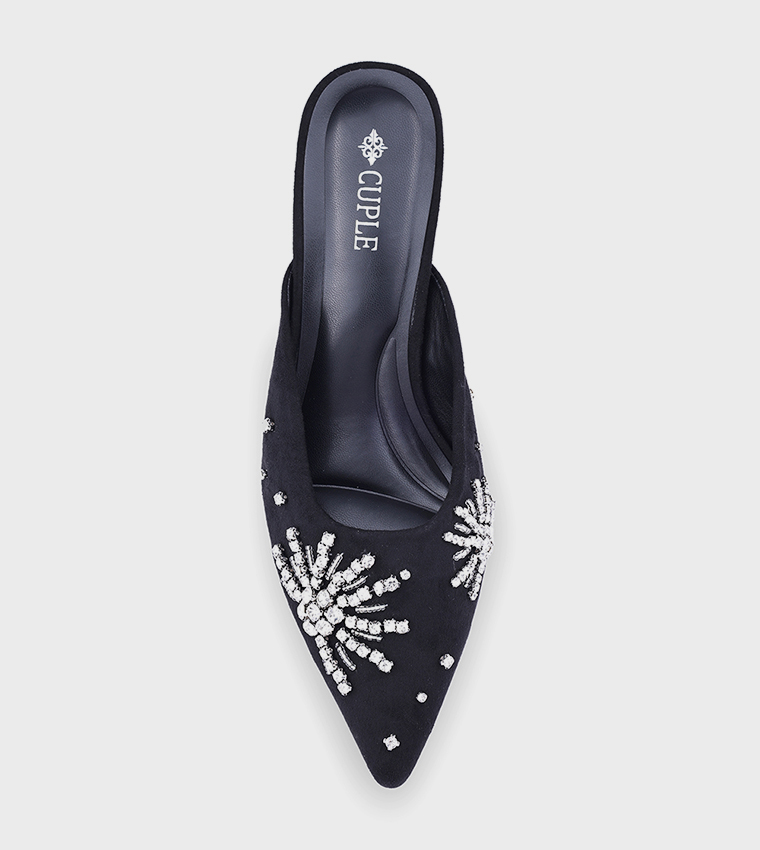 Embellished Pointed Toe Mule Pumps