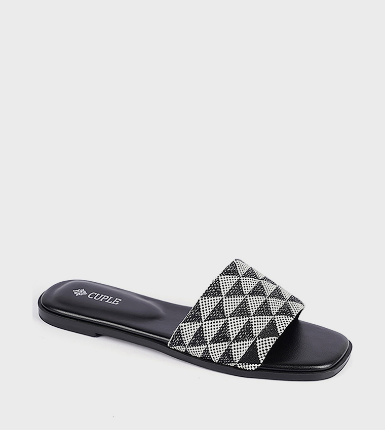 Patterned Open Toe Slide Sandals