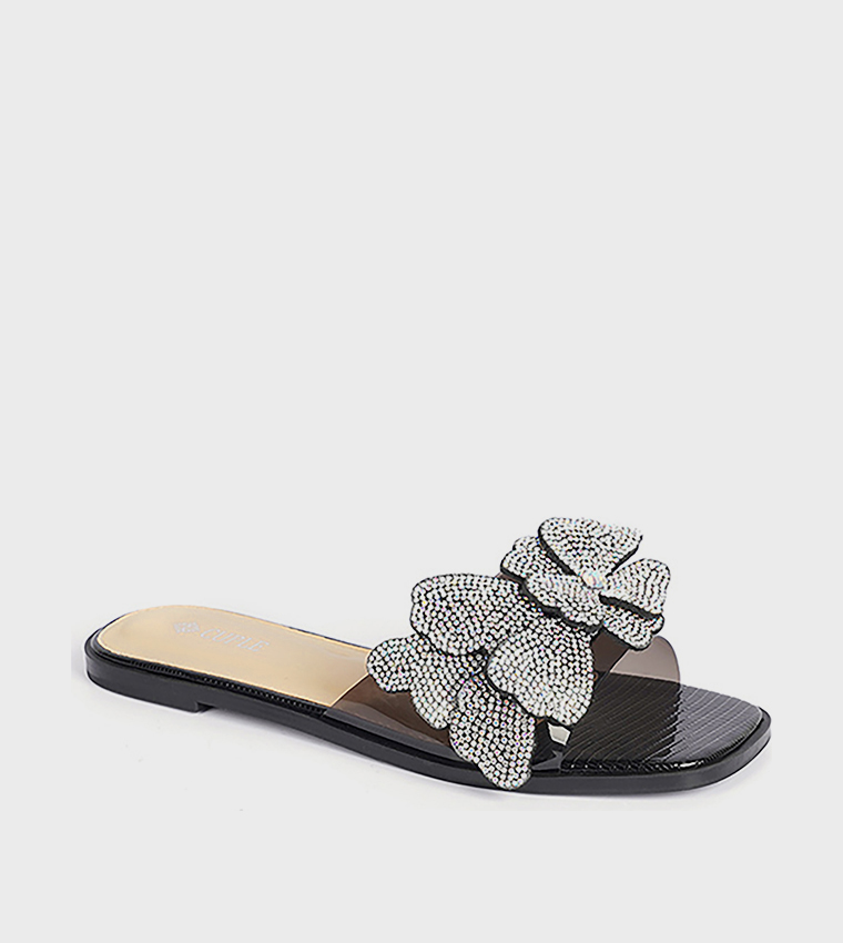 Embellished Open Toe Slide Sandals