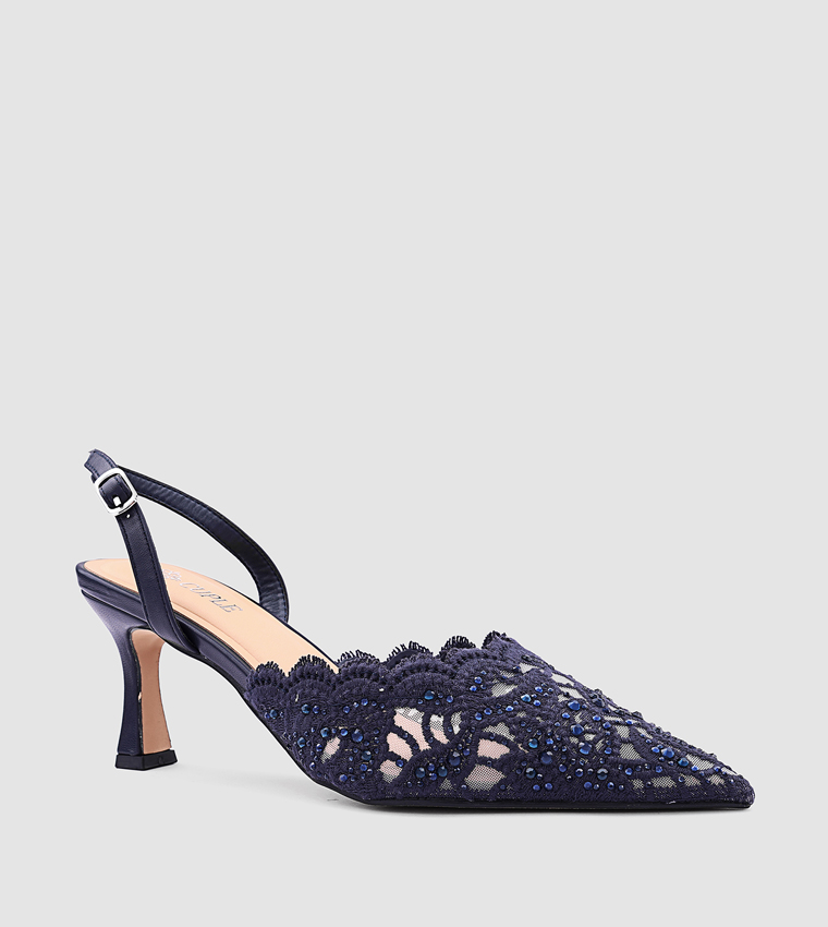 Embellished Pointed Toe Lace Pumps