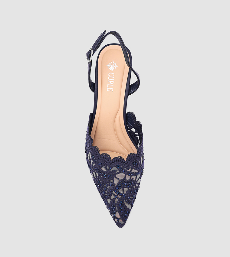 Embellished Pointed Toe Lace Pumps