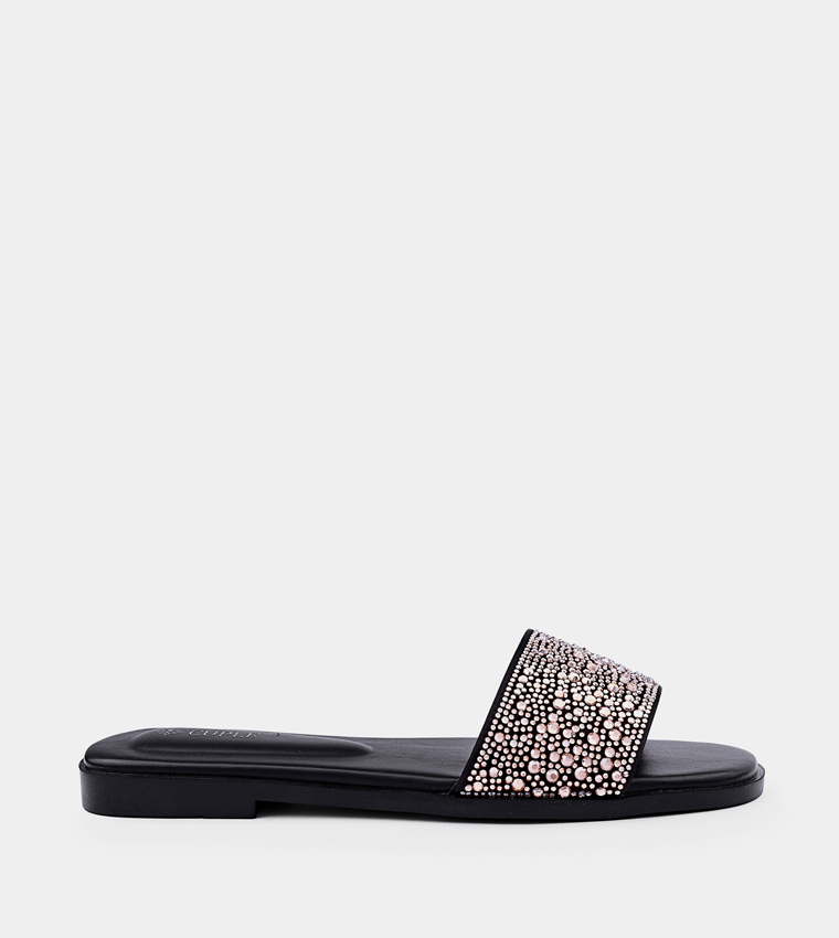 Embellished Open Toe Flat Sandals