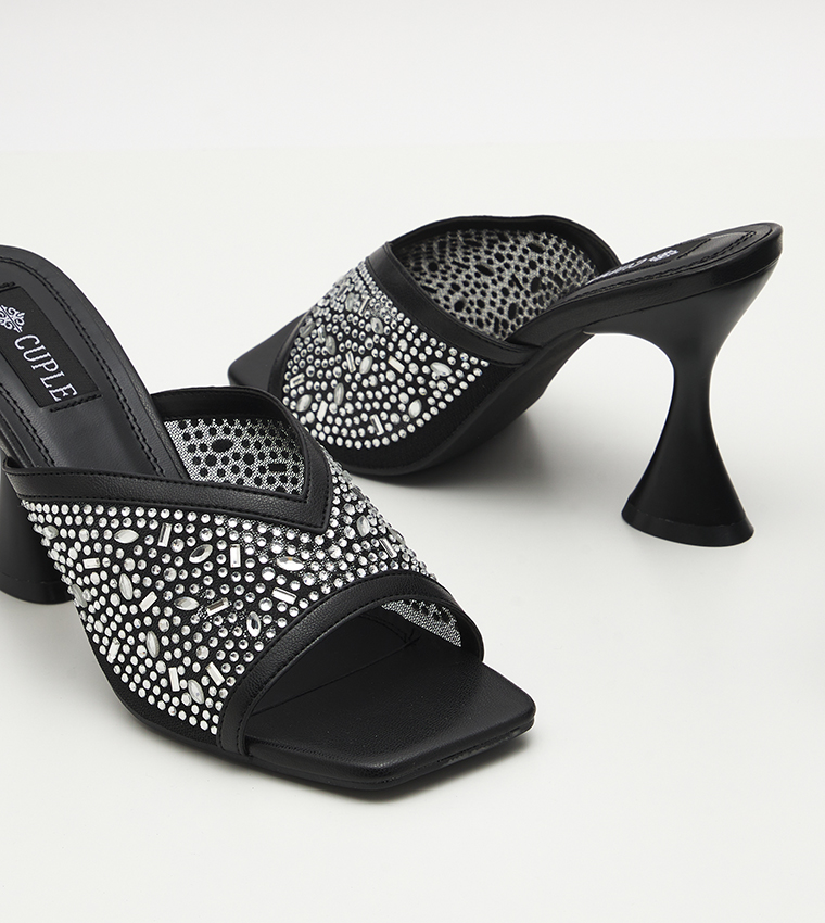 Embellished Open-Toe Heel Sandals