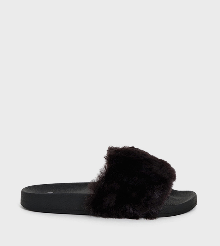 Slide Black Fur 