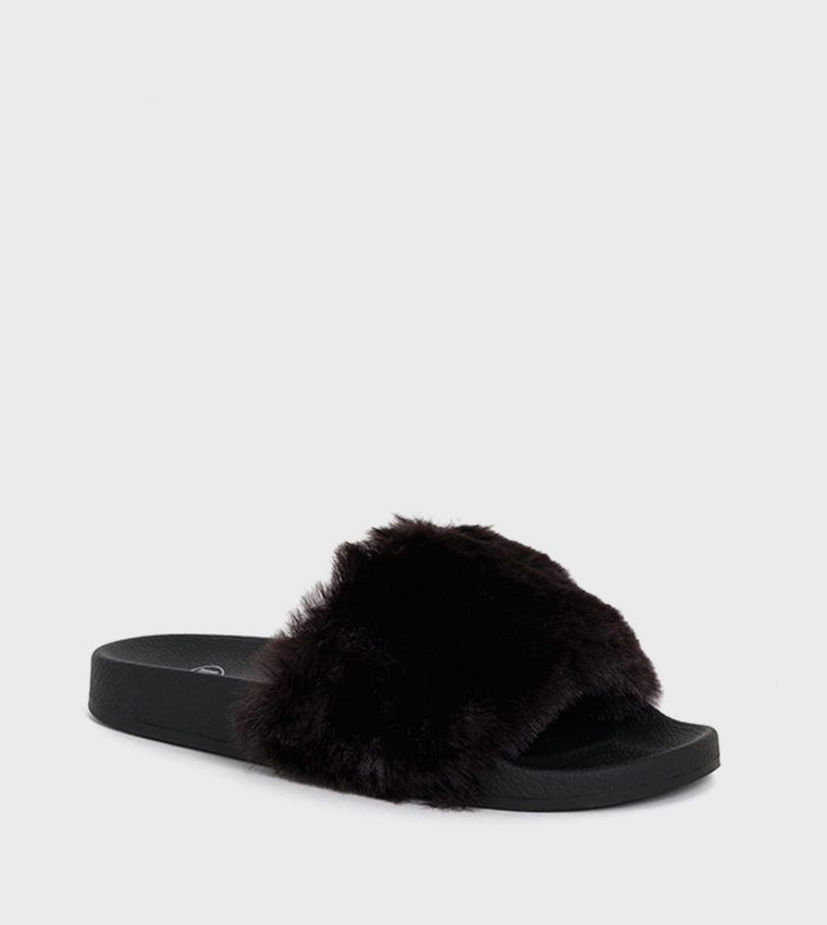 Slide Black Fur 