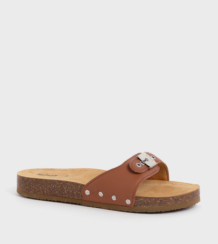 Mules Cognac Pescura Flat Cork