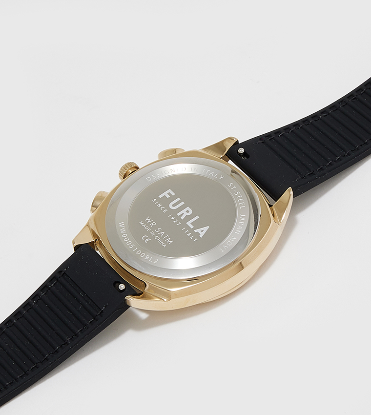 Buy Furla LOGOS Gold Dial Analog Watch In Black 6thStreet Bahrain