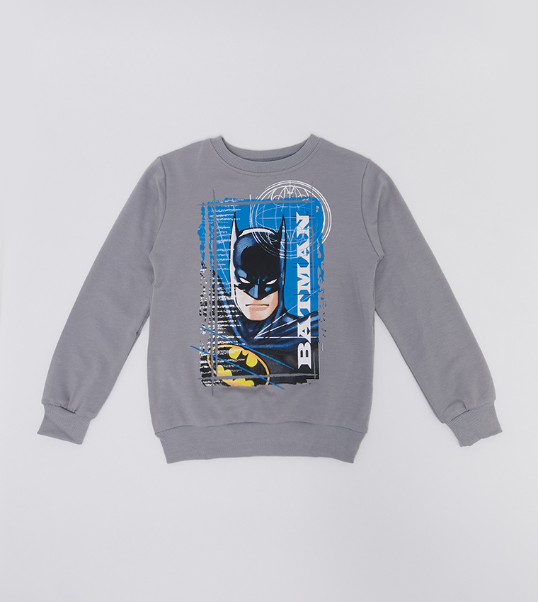 Buy Warner Bros @ FAN MANIA Batman Printed Long Sleeves Sweatshirt In Grey  | 6thStreet Saudi Arabia