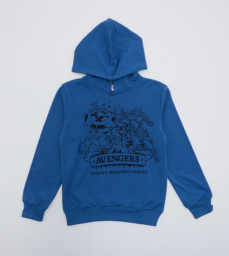 Buy Marvel Avengers Graphic Printed Hooded Sweatshirt In Blue 6thStreet Bahrain