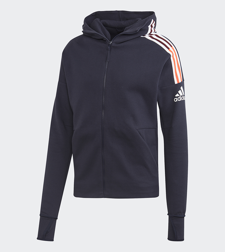 Adidas zne 3 stripe zip thru hoodie in navy sale