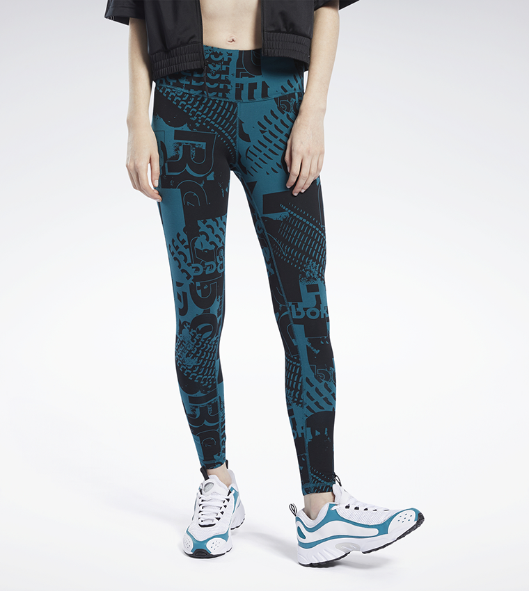 Buy Reebok Printed Elastic Waist Leggings In Blue