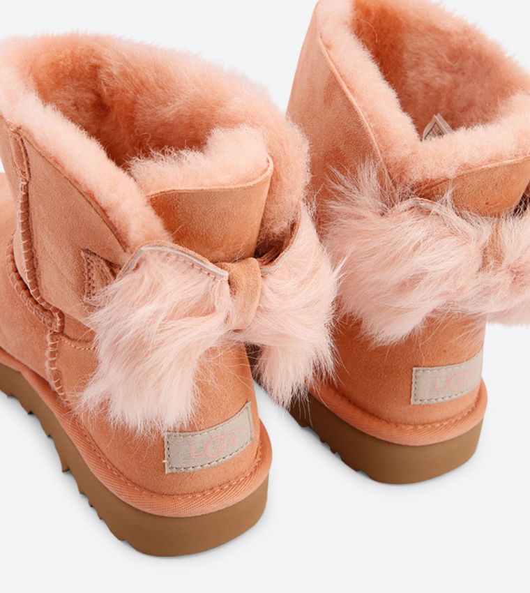 Buy Ugg Fluff Bow Mini Round Toe Boots Light Brown FLUFF BOW MINI In Light Brown 6thStreet Kuwait