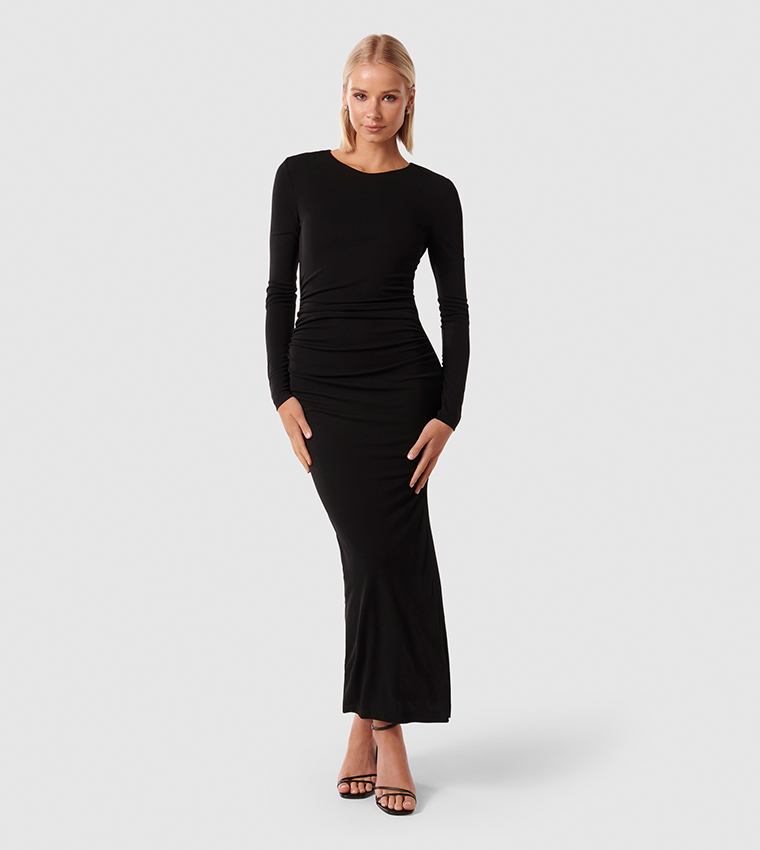 SOLANA Ruched Maxi Dress with Slit